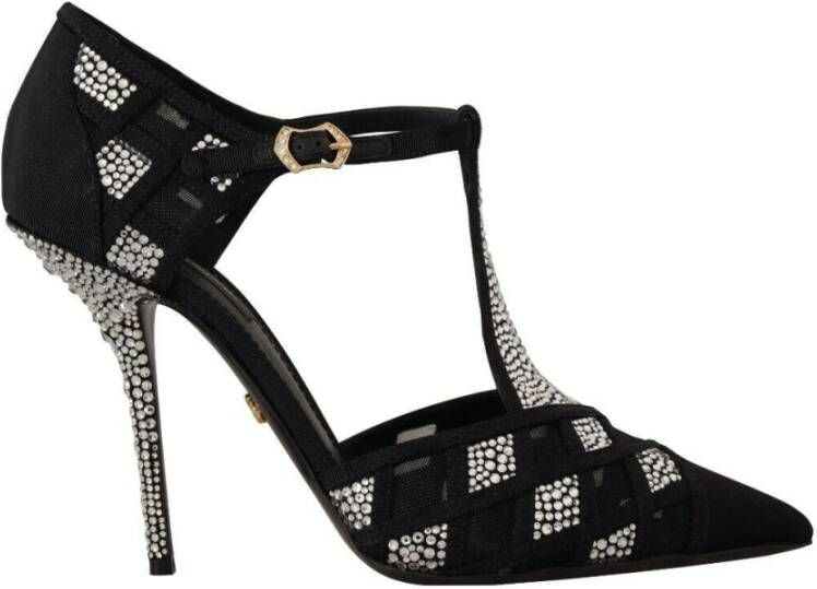 Dolce & Gabbana Zwarte Kristal T-Strap Hakken Pumps Schoenen Black Dames