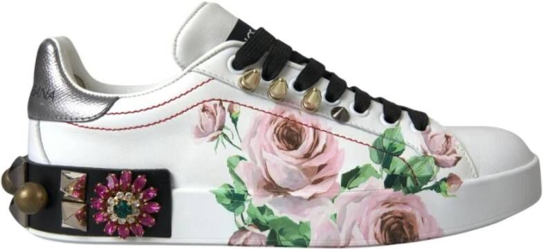 Dolce & Gabbana Kristalversierde Bloe leren Sneakers