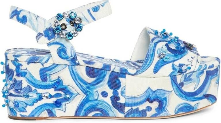 Dolce & Gabbana Kristalversierde Sleehak Sandalen Blue Dames