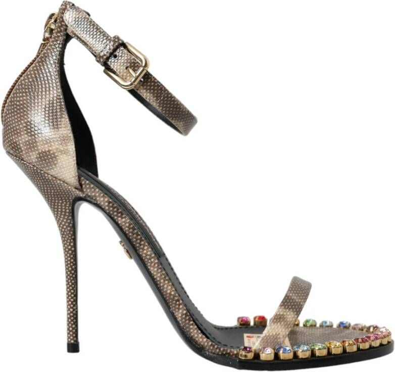 Dolce & Gabbana Kristalversierde Slippers van Slangeleer Brown Dames