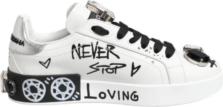 Dolce & Gabbana Kristalversierde Witte Sneakers