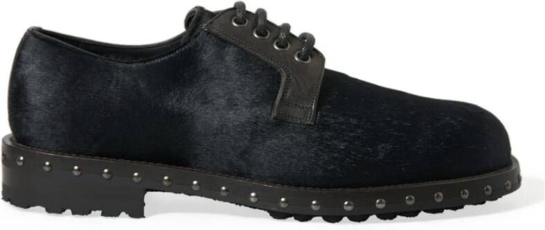 Dolce & Gabbana Luxe Zwarte Kalf Bont Derby Schoenen Black Heren