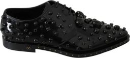 Dolce & Gabbana Embellished Patent Leather Loafers Black Crystal Wo Flat Shoes