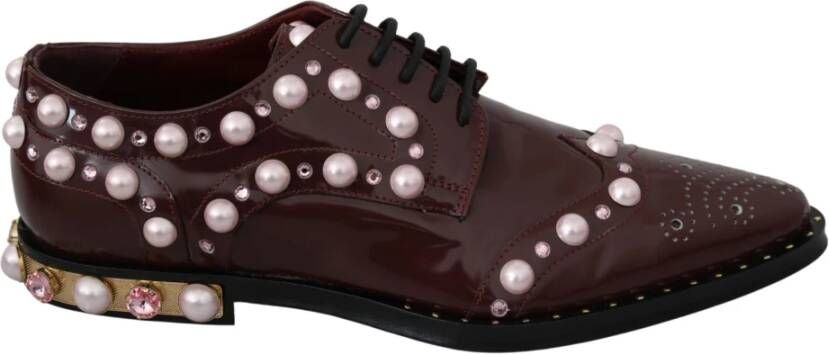 Dolce & Gabbana Studded Leren Veterschoenen Brown Dames