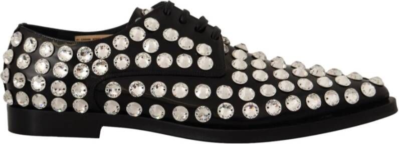 Dolce & Gabbana Zwarte Leren Kristallen Veterschoenen Black Dames