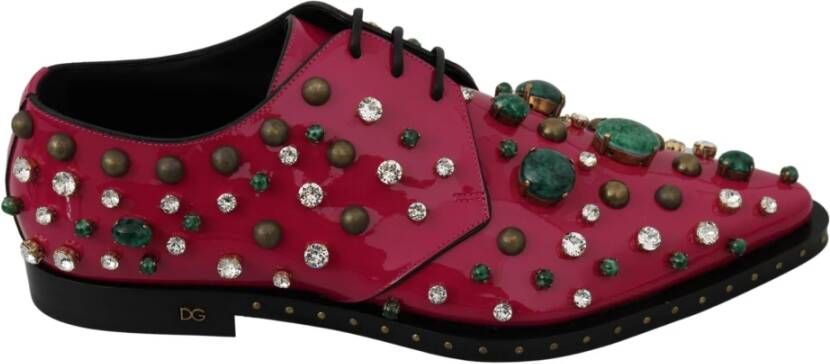 Dolce & Gabbana Roze Leren Kristallen Jurk Broque Schoenen Pink