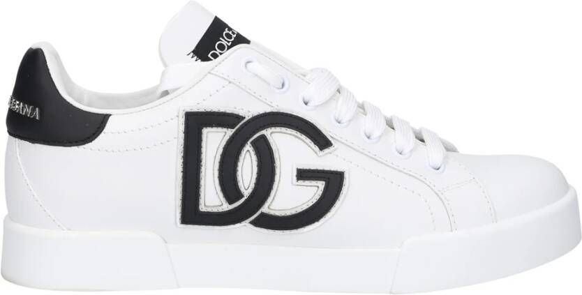 Dolce & Gabbana Witte Leren Sneakers Ronde Neus Vetersluiting White Dames