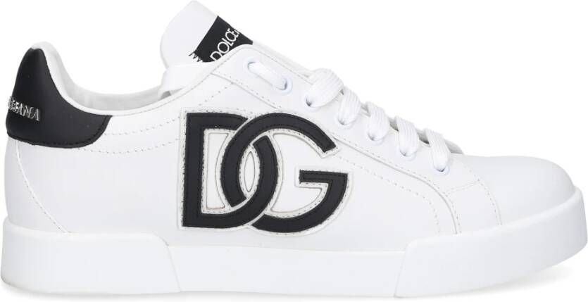 Dolce & Gabbana Witte Leren Sneakers Ronde Neus Vetersluiting White Dames