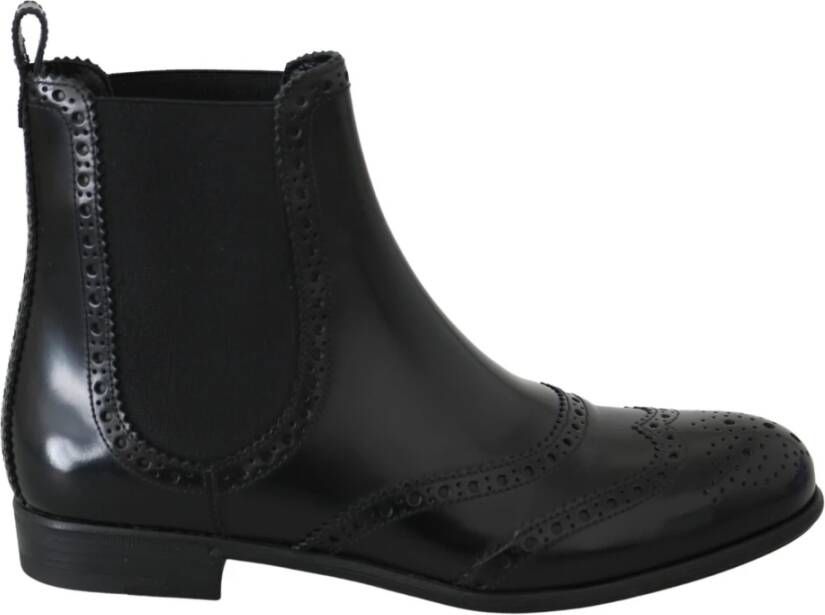 Dolce & Gabbana Lederen enkel hoge platte schoenen Zwart Dames
