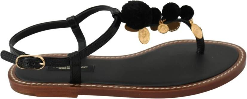 Dolce & Gabbana Lederen munten slippers Zwart Dames