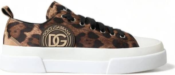 Dolce & Gabbana Leopard Canvas Casual Sneakers Brown Heren