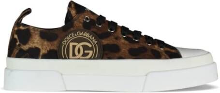 Dolce & Gabbana Leopard Print Sneakers met DG Logo Brown Heren