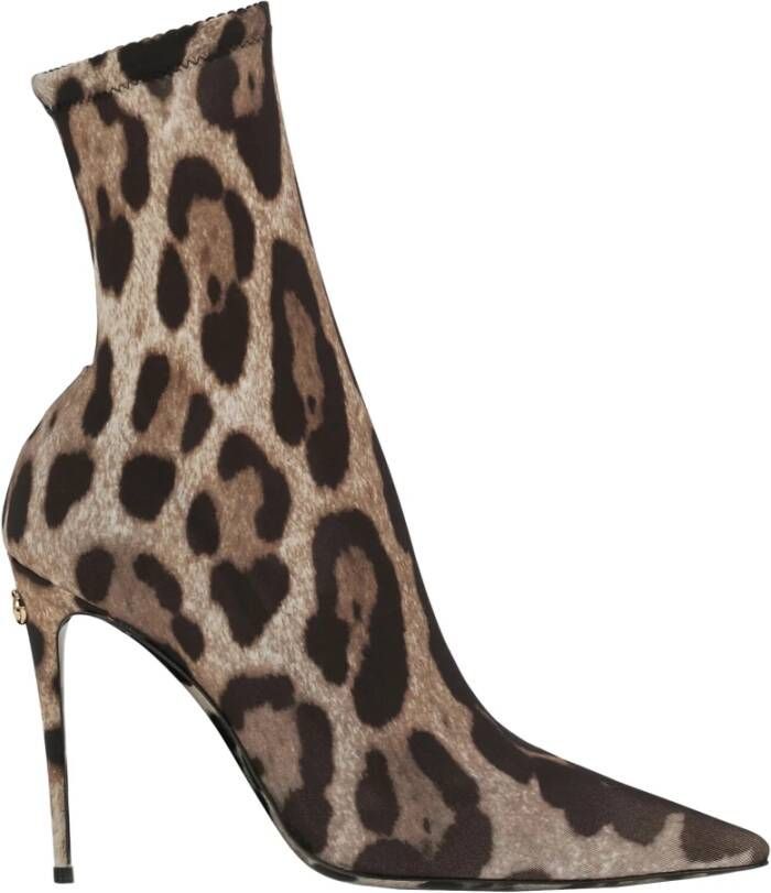 Dolce & Gabbana Leopard-Print Stretch Fabric Boot Brown Dames