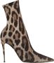 Dolce & Gabbana Leopard-Print Stretch Fabric Boot Brown Dames - Thumbnail 1