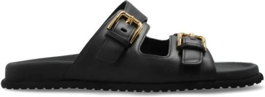 Dolce&Gabbana Sandalen Open-Toe Black Calfskin Sandals With Prominent Buc in zwart
