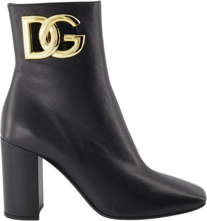 Dolce & Gabbana Leren Laarzen met Vierkanteeus en Rits Black Dames