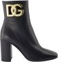 Dolce & Gabbana Zwarte Leren Laarzen met DG Logo Uitgesneden Black Dames - Thumbnail 1