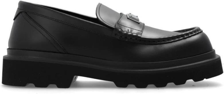 Dolce & Gabbana Zwarte platte schoenen met logo plaat Black Dames