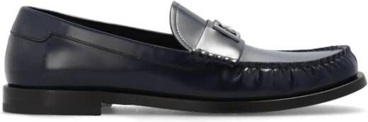 Dolce & Gabbana Blauwe Leren Loafers met Metalen DG Logo Blue Heren