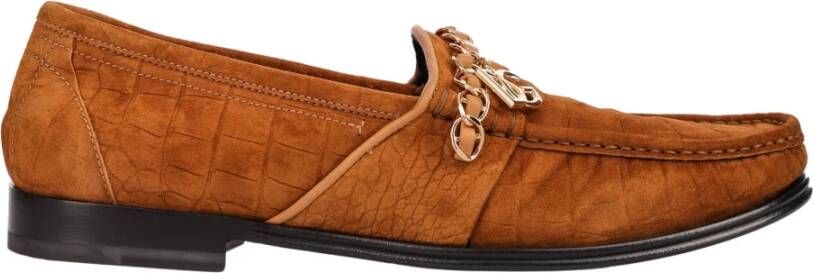 Dolce & Gabbana Suède Loafers met Logo Charme Detail Brown Heren