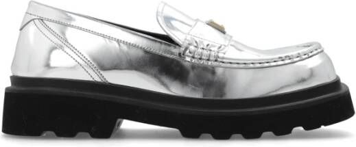 Dolce & Gabbana Gouden Logo Mocassin Spiegeleffect Schoenen Gray Dames