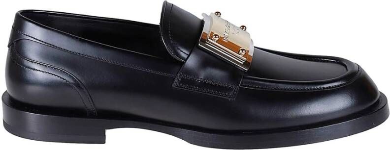 Dolce & Gabbana Leren Loafers met Top Logo Plaque Black Heren