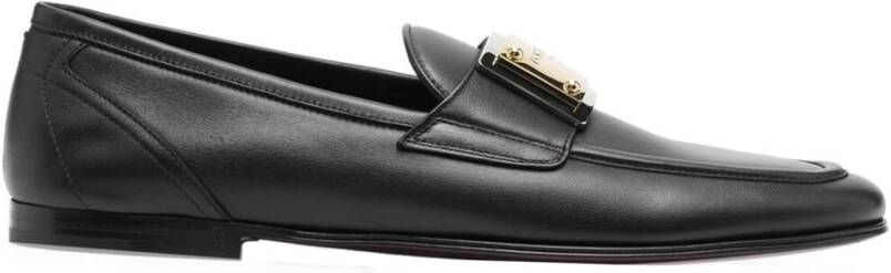 Dolce & Gabbana Zwarte platte schoenen met gouden logo Black Heren