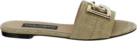 Dolce & Gabbana Leren Logo Slide Beige Dames