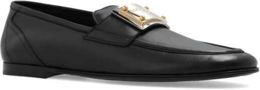 Dolce & Gabbana Zwarte platte schoenen met gouden logo Black Heren