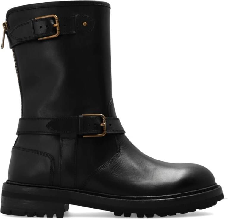 Dolce & Gabbana Stijlvolle Leren Laarzen Black Heren
