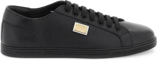 Dolce & Gabbana Zwarte platte schoenen met goudkleurig logo Black Heren