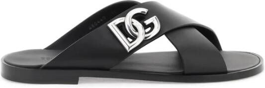 Dolce & Gabbana Leren Sandalen met DG Logo Black Heren
