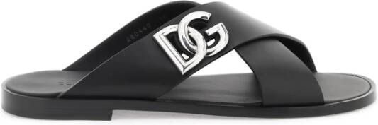 Dolce & Gabbana Leren sandalen met DG-logo Black Heren
