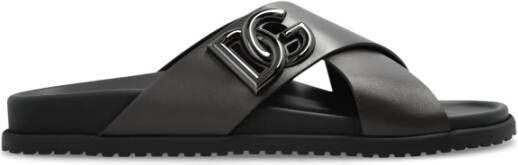 Dolce & Gabbana Leren slippers met logo