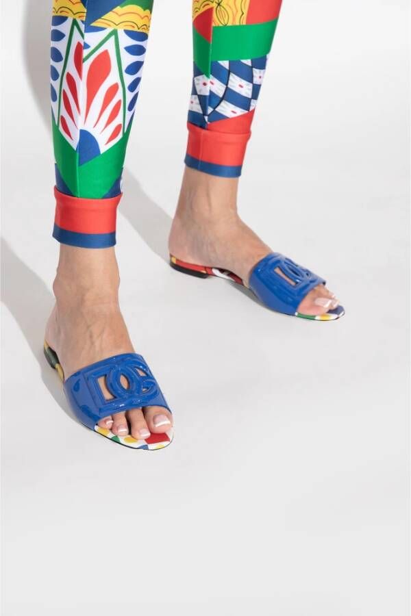 Dolce & Gabbana Leren slippers met logo Blauw Dames