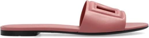 Dolce&Gabbana Sandalen Pastel Pink Leather Slipper With Embossed Logo in roze