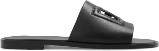 Dolce & Gabbana Leren slippers met logo Zwart Heren