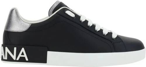 Dolce & Gabbana Portofino Leren Sneakers met Contrasterende Inzet Black Heren