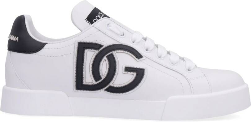 Dolce & Gabbana Witte Leren Sneakers Ronde Neus Vetersluiting White Dames
