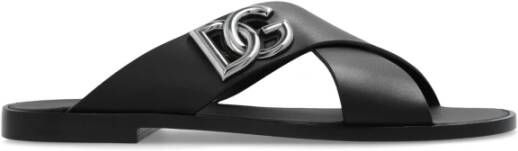 Dolce & Gabbana Leren Sandalen met DG Logo Black Heren