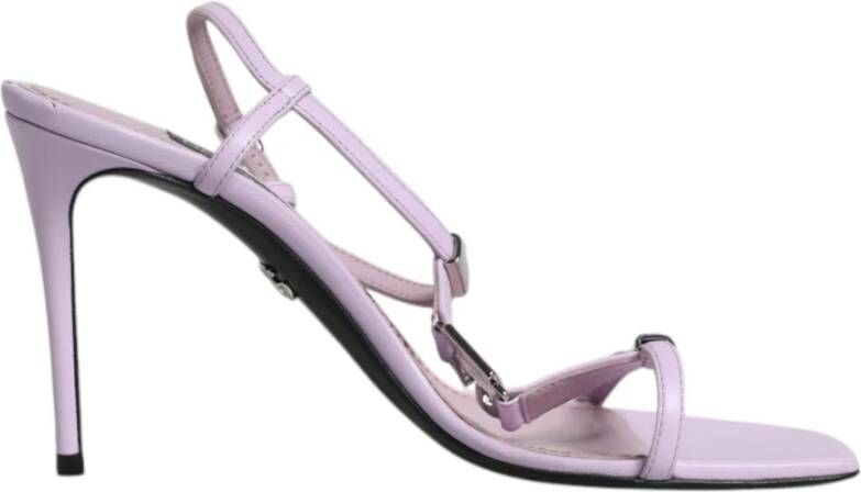 Dolce & Gabbana Lila Leren Logo Hakken Sandalen Purple Dames