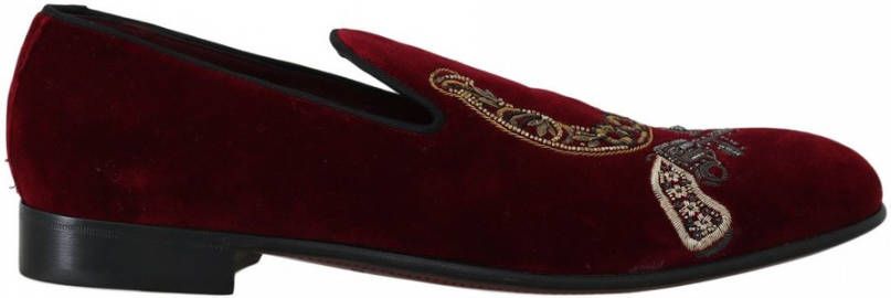 Dolce & Gabbana Prachtige Velvet Loafers met Pistool Hoefijzer Borduursel Red Heren