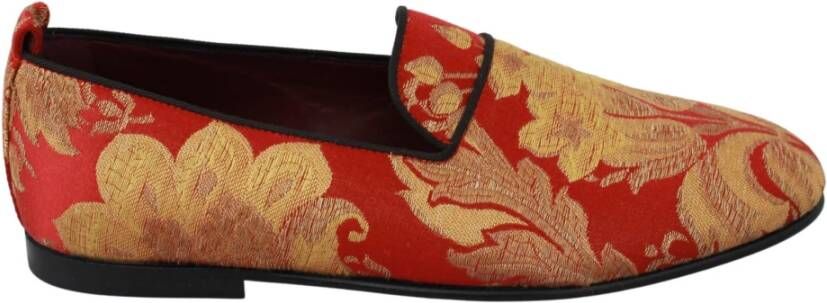 Dolce & Gabbana Rode Gouden Brokaat Loafers Pantoffels Schoenen Yellow Heren