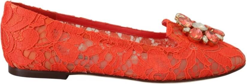 Dolce & Gabbana Rode Taormina Kant Kristallen Ballet Flats Schoenen Red Dames