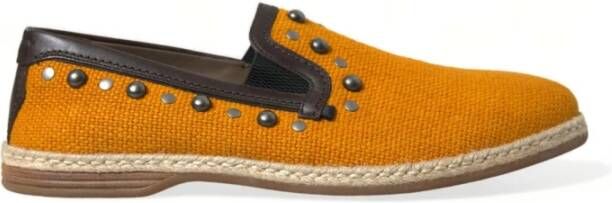 Dolce & Gabbana Oranje Studded Linnen Leren Loafers Orange Heren