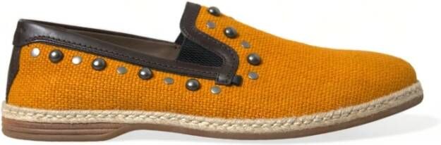 Dolce & Gabbana Oranje Studded Linnen Leren Loafers Orange Heren