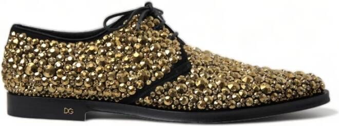 Dolce & Gabbana Zwart Goud Versierde Derby Jurkschoenen Yellow Heren