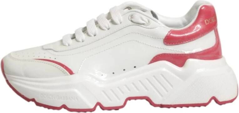 Dolce & Gabbana Logo Detail Leren Sneakers Wit Roze