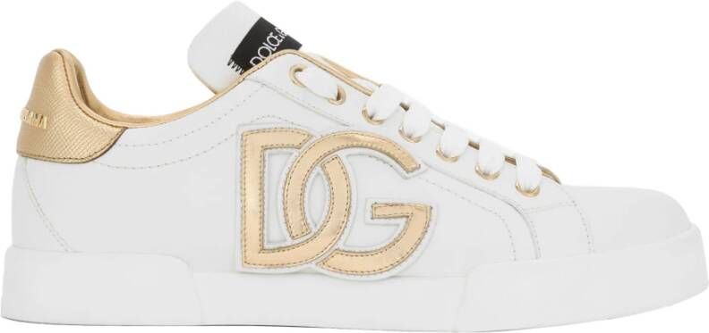 Dolce & Gabbana Portofino sneaker van kalfsleer met lamsleren details en logo