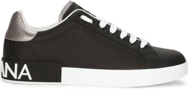 Dolce & Gabbana Portofino Leren Sneakers met Contrasterende Inzet Black Heren